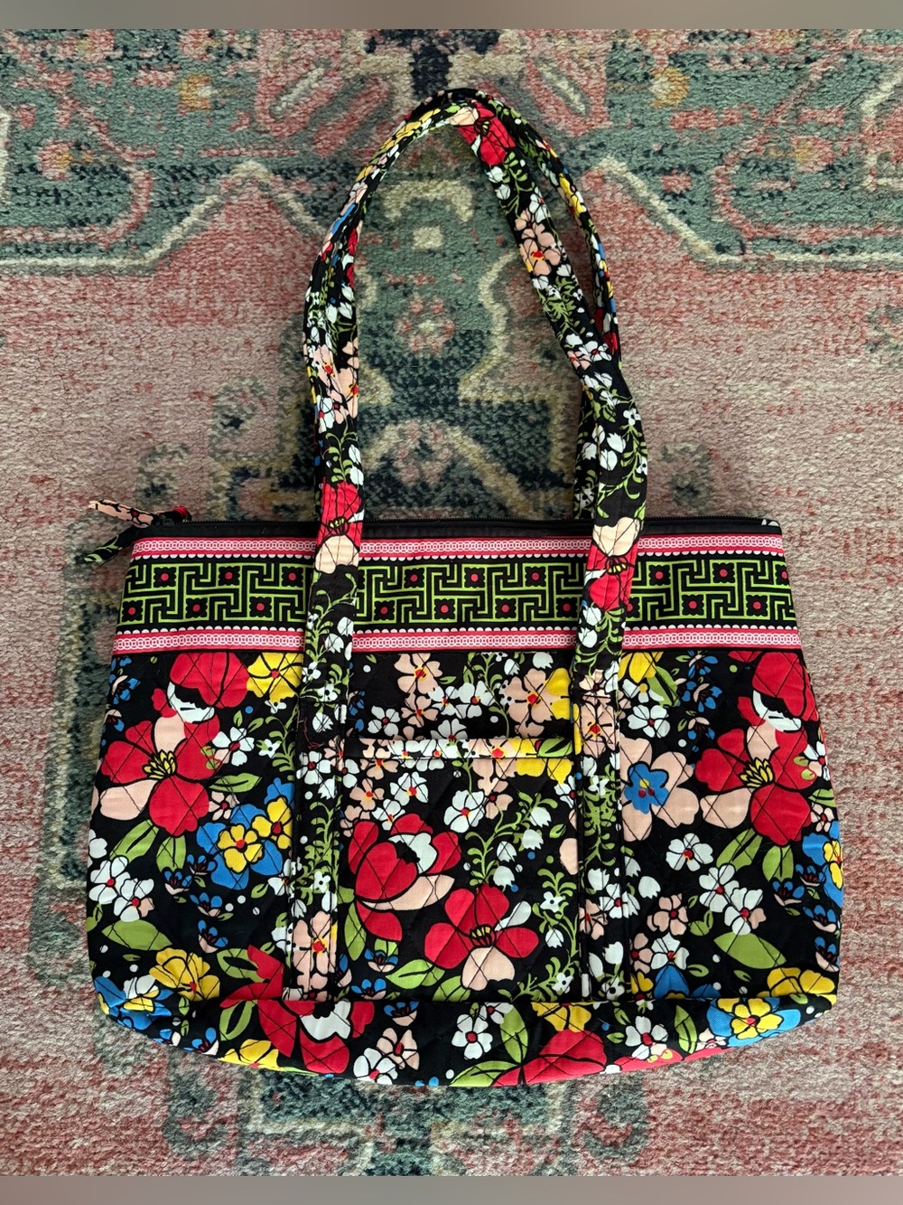 Floral Quilted Tote Bag - Black Multi